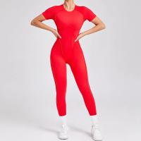 Ropa de Yoga de manga corta ajustada de Color sólido, pantalón largo Sexy con espalda descubierta, mono para entrenamiento de gimnasio, ropa deportiva de secado rápido de una pieza para Fitness - details 17