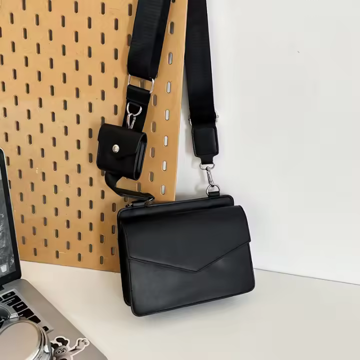Bolso cuadrado pequeño oscuro Trend Bolso combinado 2 en 1 Bolso de la caja del sobre de cuero de los hombres y las mujeres Bolso pequeño bandolera - 1