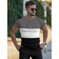 Camiseta deportiva informal de manga corta de verano para hombre, con costuras tricolores y cuello en V con muescas, estilo Henry - details 26