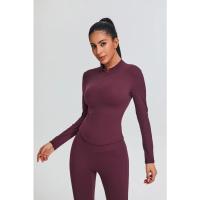 Ropa deportiva de moda para mujer, Top de Yoga con cremallera y manga larga con cuello alto y manga larga - details 0