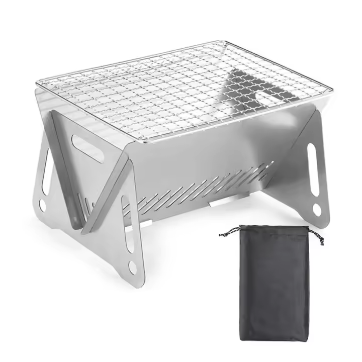 Parrilla de camping desmontable con bolsa de iluminación, estufa tipo caja plegable, mini estufa de cocina de acero inoxidable para senderismo al aire libre - 1