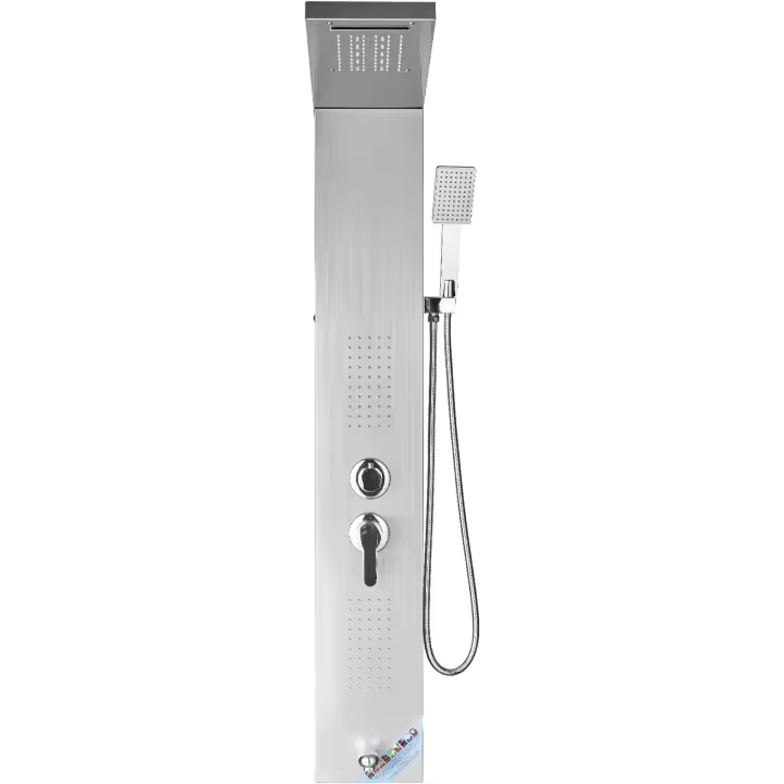 SucceBuy Sistema de panel de ducha, 5 modos, torre de ducha LED, lluvia y cascada, 2 chorros de masaje corporal, caño para bañera, cabezal de mano con 59 mangueras, juego de montaje en pared de acero inoxidable - 1