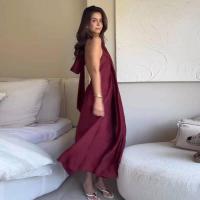 Elegante Vestido Largo para Mujer Rojo Vino, Sin Mangas, Espalda Descubierta, Venta Alta, Perfecto para Vacaciones de Verano en la Playa - details 6