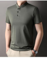 Nuevo Top de seda de hielo resistente a las arrugas, protector solar, manga corta y cuello alto con hebilla para hombres en estilo chino - details 1