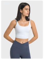 SHINBENE-sujetadores de gimnasio para mujer, ropa deportiva sin aros con tirantes, larga, talla grande, sensación desnuda - details 7