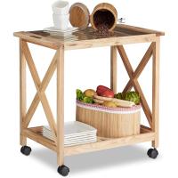 Carrito Cocina de 2 Niveles con Placa de Vidrio, Marrón, Madera de Nogal, 5 x 38 cm, 63 x 66 - details 0