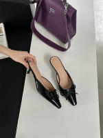 Nuevo arco medio stiletto Muller zapatos bolsa cabeza media zapatillas de las mujeres de gran tamaño de tacón alto zapatos individuales zapatillas geniales - details 7