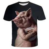 Interesante camiseta con estampado 3D de cerdo de talla grande para hombre, camiseta deportiva para exteriores Fiess, pantalón corto informal de calle transpirable de secado rápido, manga - details 10