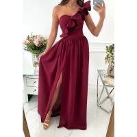 Vestido Largo con Borde Volantes y Lazos para Un Solo Hombro Moda Femenina - details 1