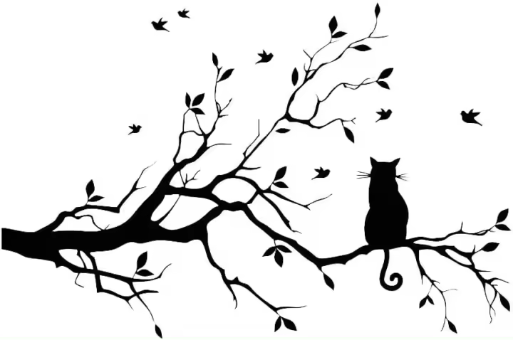 Pegatinas de pared de ramas de árbol negro, hojas de guardería, vinilo removible DIY, papel tapiz, decoración del hogar (gato) - 1
