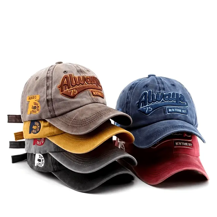 6 gorras de béisbol "SIEMPRE" - Algodón transpirable, ajuste ajustable, elegantes sombreros para el sol en colores surtidos para senderismo y viajes - 1