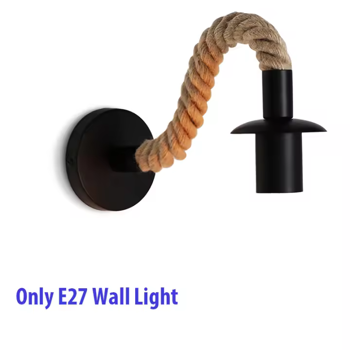 Lámpara de Pared Vintage de Cuerda de Hierba con Luz E27 Retro para Baño Sala Corridor Señero Decoración Interior Material de Madera y Hierro Largo de 18 a 29.9cm y Ancho de 13 a 22.9cm - 1