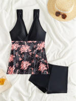Bikini estampado con cuello en V para mujer, traje de baño de dos piezas, Tankini, ropa de playa de verano - details 3