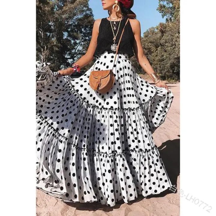 Falda estilo corrida de toros, lunares, vestido largo multicapa, suelto y con dobladillo grande - 1