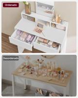 Tocador con Espejo Grande, tocador, 2 cajones, 3 Compartimentos Abiertos, tocador, Moderno, Blanco - details 26