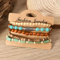 Juego de 5 Pulseras de Madera Vintage con Turquesa, Brazalete Elástico Multinivel para Hombre, Regalos para Hombre, Diseño Minimalista, Material Ecológico - details 6