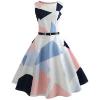 Floral print summer women  vintage elegant swing party a line dress - details 7