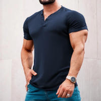 Camiseta de manga corta Henley para hombre, ropa informal de algodón, M-6XL, azul marino, gris claro, paquete de 2 - details 10