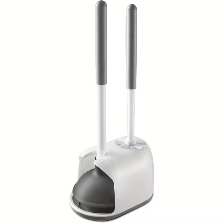 Juego de desatascador y cepillo para inodoro, Herramientas de limpieza de baño con soporte Caddy, 2 en 1 - 1