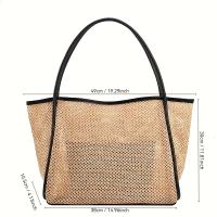 Bolso de Hombro de Paja de Gran Capacidad Textura Tejida Natural Adorno de Bloque de Color - details 1