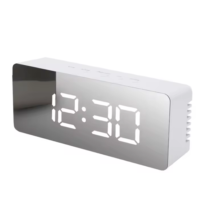 Reloj Digital con espejo LED para dormitorio, oficina, viaje, reloj de mesa electrónico, despertador de escritorio, función de temperatura, blanco - 1