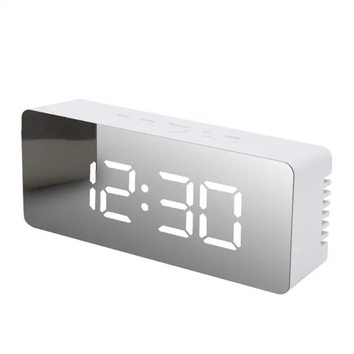 Reloj Digital con espejo LED para dormitorio, oficina, viaje, reloj de mesa electrónico, despertador de escritorio, función de temperatura, blanco - 1