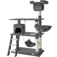 Tectake rascador gris para gatos, árbol rascador para gatos, parque de juegos para gatos con columnas de sisal, juguete para gatos para el hogar - details 0