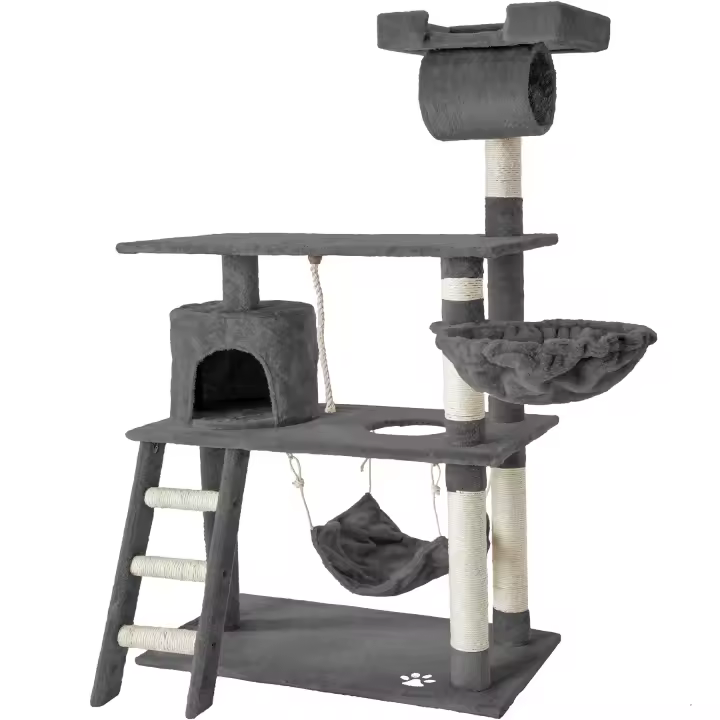 Tectake rascador gris para gatos, árbol rascador para gatos, parque de juegos para gatos con columnas de sisal, juguete para gatos para el hogar - 1