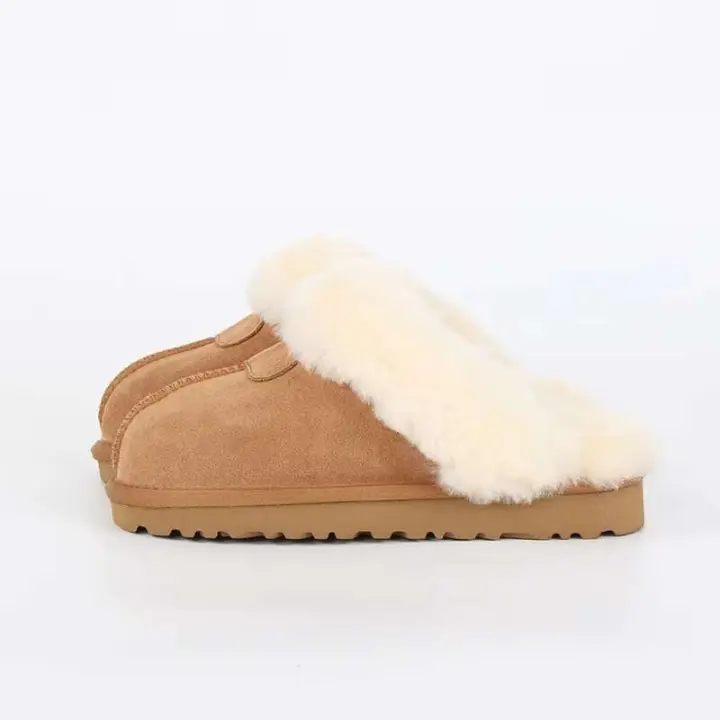 Zapatillas de piel de oveja peludas y esponjosas para mujer, pantuflas cálidas de piel auténtica para invierno, suela de 2cm, nuevo producto - 1
