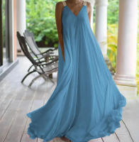 Vestido de tirantes de talla grande con cuello en V naranja nuevo de verano - details 3