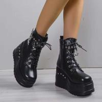 Dropshipping logo estilo gótico tacones súper altos tobillo zapatos de mujer botas con cordones - details 9