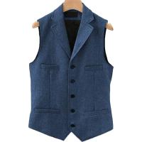 Chaleco de traje de tweed con espiga para hombre, solapa de muesca ajustada con 4 bolsillos, chaleco de boda para padrinos de boda - details 2
