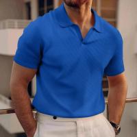 2025 Transfronterizo europeo y americano verano nueva camisa polo solapa con cuello en V waffle manga corta camiseta para hombres - details 3