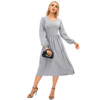 2025 primavera nuevo vestido de dama de honor de manga larga de color sólido bordado con lentejuelas de talla grande para mujer elegante - details 5