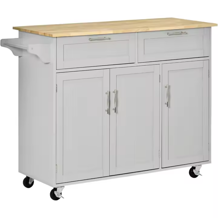 Cocina en Movimiento Mueble Auxiliar de Cocina con 2 Cajones, 3 Puertas y Barra Lateral - 1