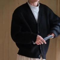 Cárdigan de invierno y otoño para hombre, suéter grueso de un solo pecho con cuello en V y botones, chaqueta de punto, suéter elástico de color sólido - details 12
