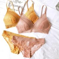 Nueva ropa interior de 4 colores para mujer, Bralette ultrafino sin aros francés, copa triangular de encaje Sexy, conjunto de sujetador de realce, sujetador y bragas de algodón - details 14