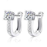 Pendientes de aro plateados, brillantes en forma de U, luna y corazón para mujer, pendientes, regalos de joyería - details 0