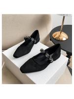 Zapatos Mary Jane de estilo coreano con estampado de leopardo, cabeza cuadrada pequeña, estilo temperamento 2025, con tiras de diamantes y boca baja para mujer - details 12