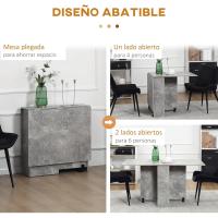 Mesa Plegable de Comedor Mesa de Cocina Plegable con Ruedas Alas Abatibles y Estantes para 4-6 Personas 75x140x74 cm Cemento Gris - details 3