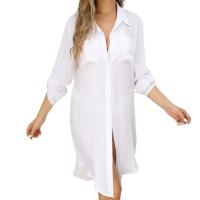 Túnica de algodón para mujer, ropa de playa de Color sólido, traje de baño holgado, pareo de Bikini, vestido camisero transparente - details 0
