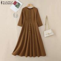 -Vestido de verano de primavera, fiesta de manga larga a la moda para mujer, bata hasta la rodilla con botones lisos, elegante e informal - details 5