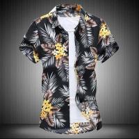 Camisa azul negra púrpura con solapa de un solo pecho de manga corta estampada blanca de verano para hombre, talla asiática M-5XL 6XL 7XL - details 15