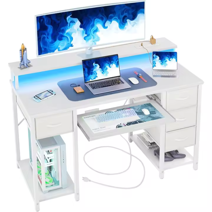 Escritorio Moderno LED con Regleta 120x50 cm Mesa de Juego de Orderador con Bandera para Teclado - 1