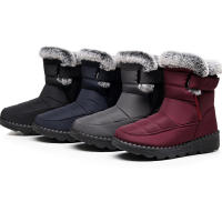 Botas de nieve de felpa para exteriores, botines de algodón de caña media con velcro ensanchado para mujer, botas de algodón impermeables para mujer - details 6