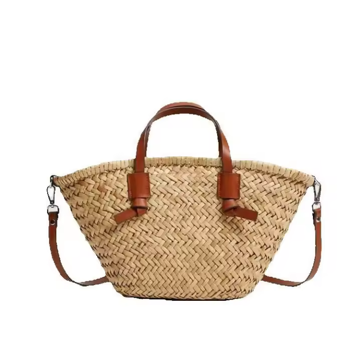 Bolsos de cesta tejidos de mimbre informales, bolsos de ratán para mujer, bolsos hechos a mano de paja de playa de verano, bolso de hombro tipo bandolera de diseñador 2024, mochila de lujo de alta gama - 1