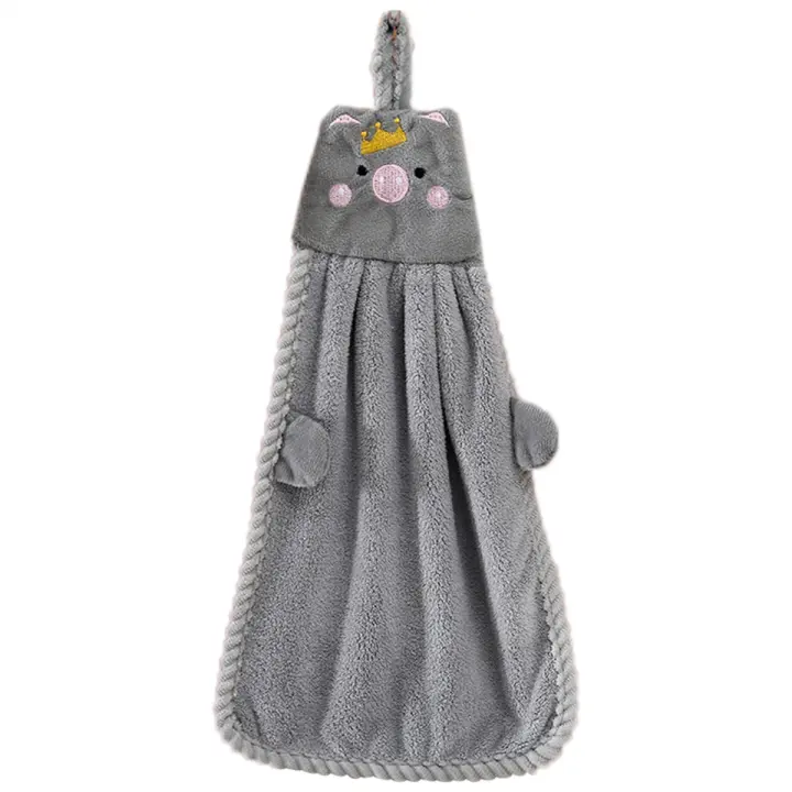 Toalla de mano para cocina y baño, paño de limpieza absorbente de microfibra de terciopelo Coral de secado rápido, toallas de rizo para el hogar, gris - 1