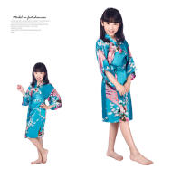 Vestido Camisón largo de peonía de pavo real con estampado de niña, albornoz de verano delgado para niños, pijamas para el hogar, ropa de rebeca - details 7