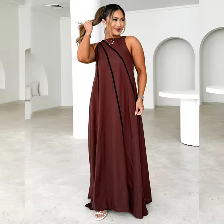 2025 vestido suelto sin mangas Simple a rayas de empalme de Color sólido a la moda para mujer - 1