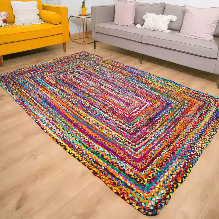 Alfombra de algodón Multicolor - 183x123 cm Alfombras de Piso rectangulares Grandes Coloridas Hechas a Mano de para decoración de Sala de Estar y Dormitorio - 1